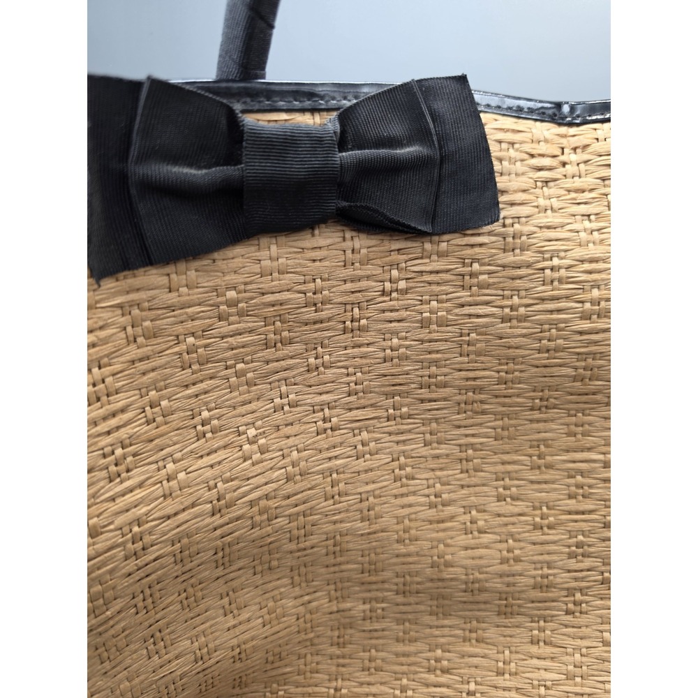 Bath & Body Works Straw Tote Bag Pink Gingham Black Bow Shoulder Strap Large - Picture 4 of 16
